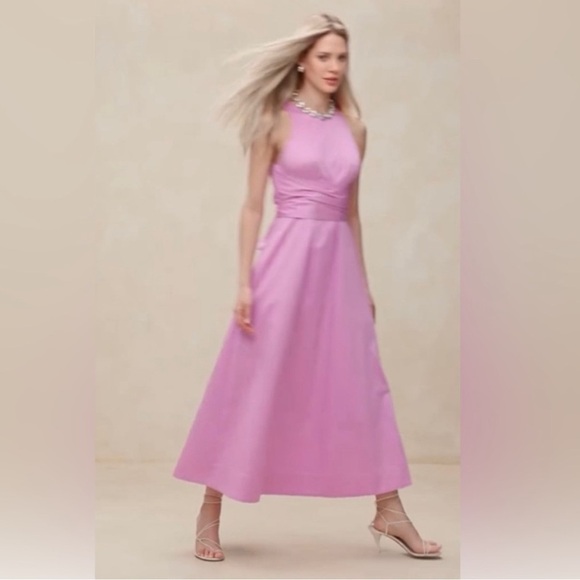 NWT! Banana Republic Warm Iris Stretch-Cotton Poplin Maxi Dress 🌎 - Picture 2 of 8